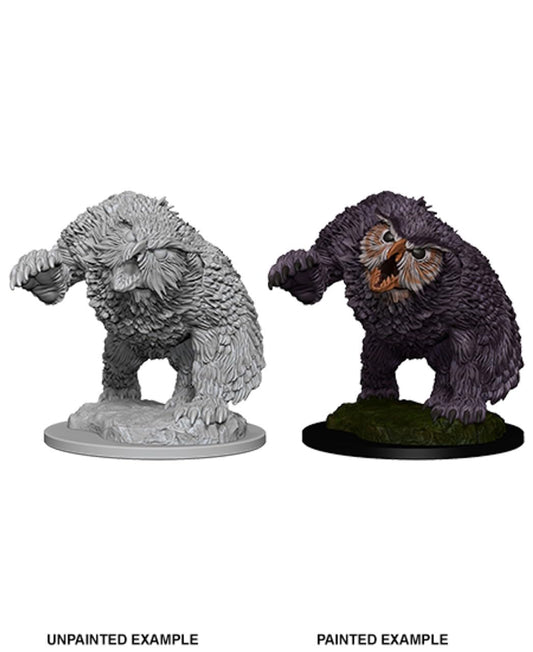 Dungeons & Dragons Nolzur's Owlbear miniature front view, unpainted and primed for painting and RPG battles