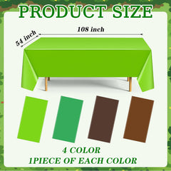 Dunzoom party tablecloth in green and brown with a festive pixel pattern.