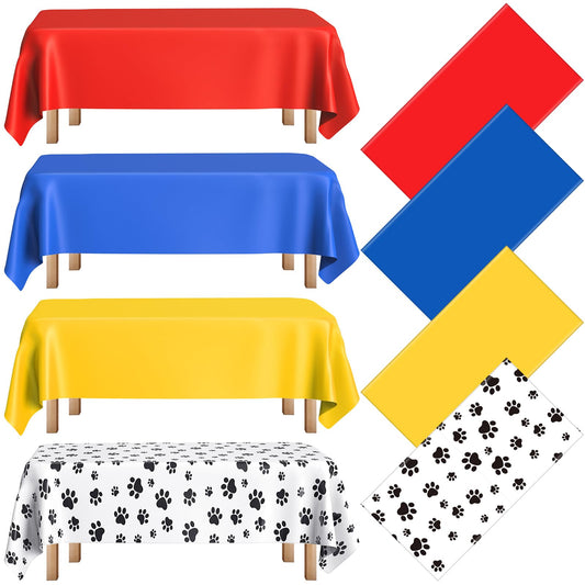 Dunzoom puppy paw print tablecloth blue protects surfaces while decorating a pet party