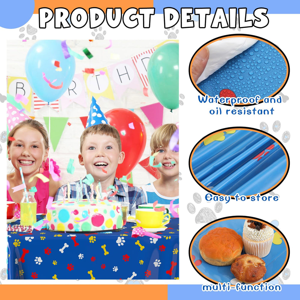 Dunzoom tablecloth yellow paw print, bright party decor for pets and kids.