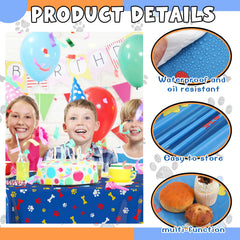 Dunzoom tablecloth yellow paw print, bright party decor for pets and kids.