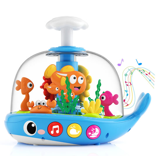 DUPHLAGT press and spin glow baby toy for cause-and-effect play.