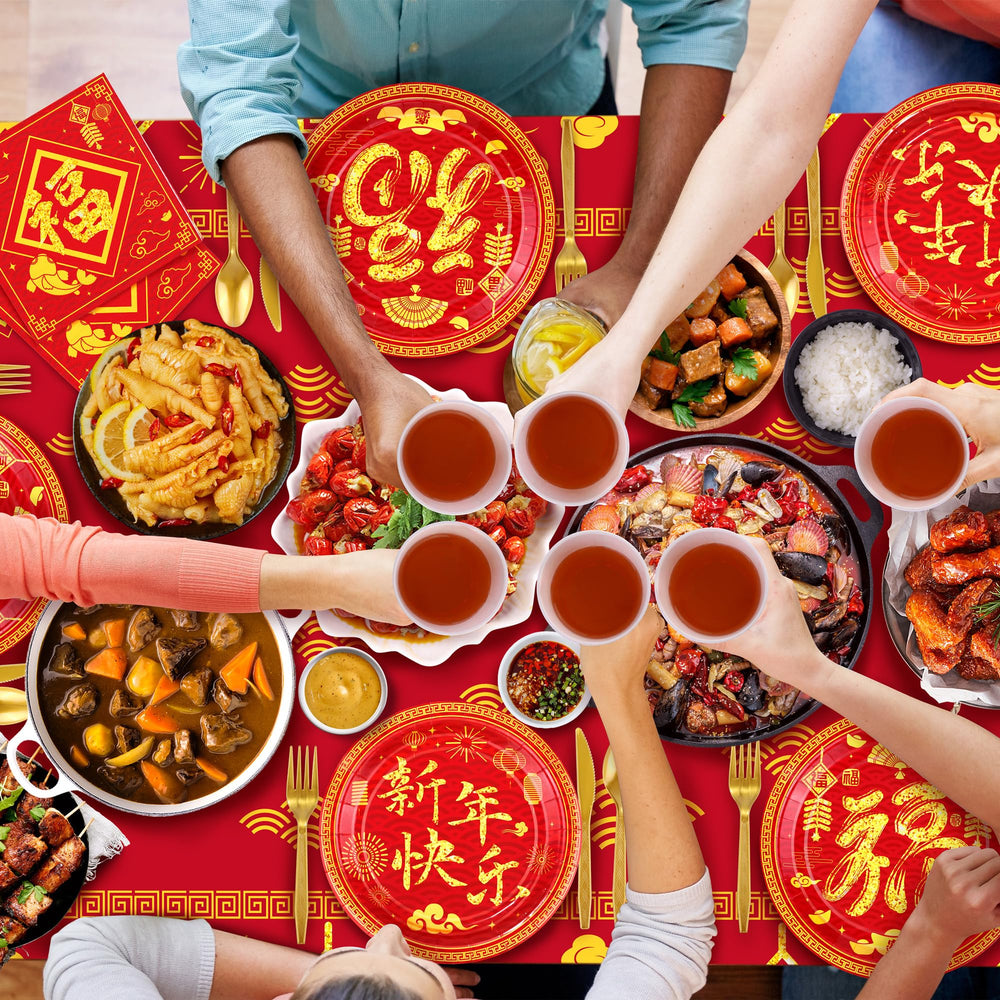 Durony festive Chinese New Year patterns with ingots, lanterns, and fish for ambience
