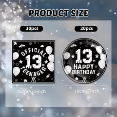 DURYGEN 13th birthday napkins in black and silver provide a coordinated look.