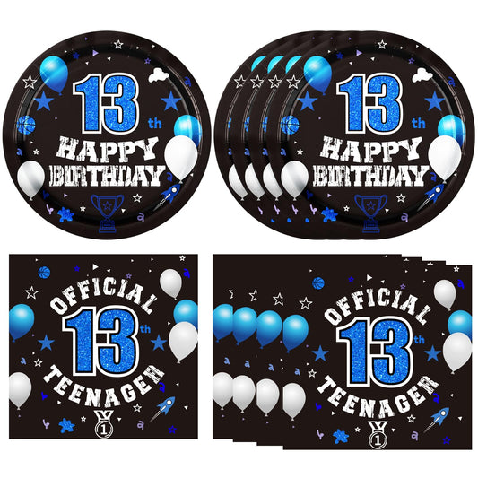 DURYGEN 40pcs 13th birthday plates for a stylish teen party setup