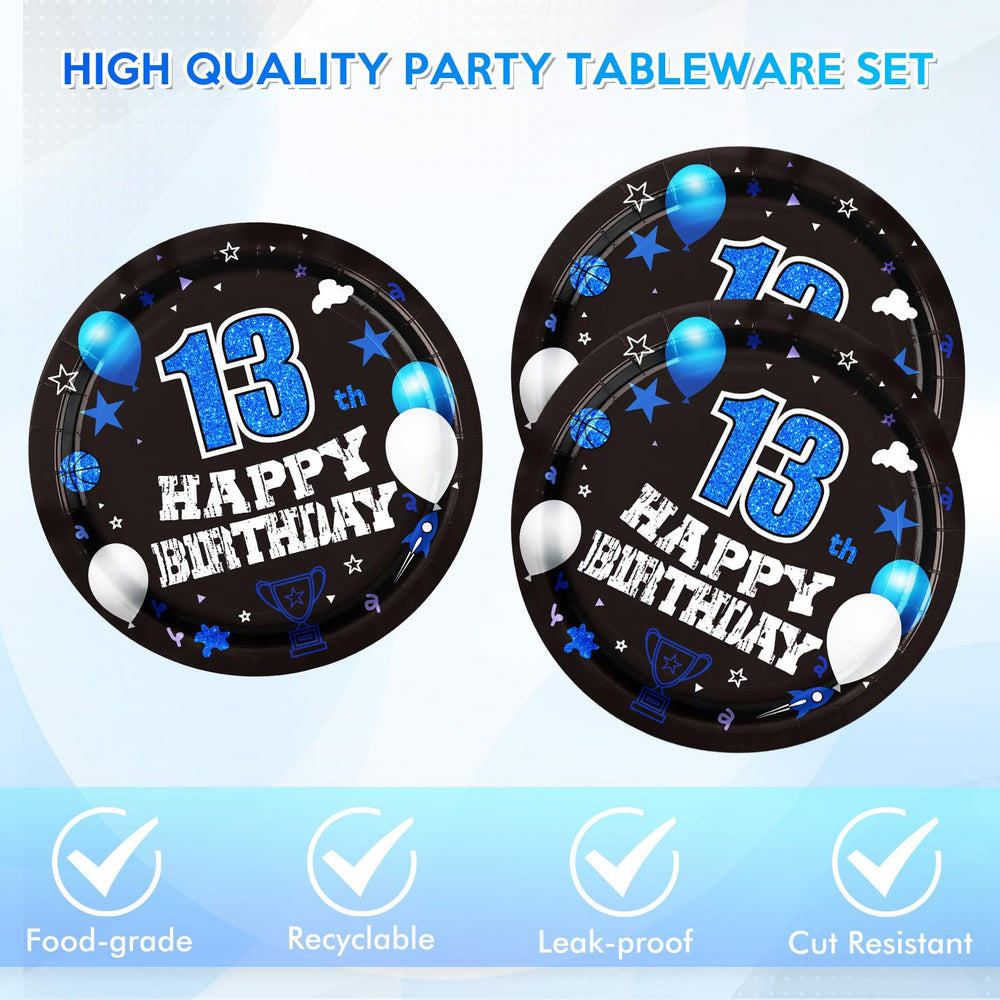 DURYGEN teen birthday tableware decorations create a modern black-blue theme