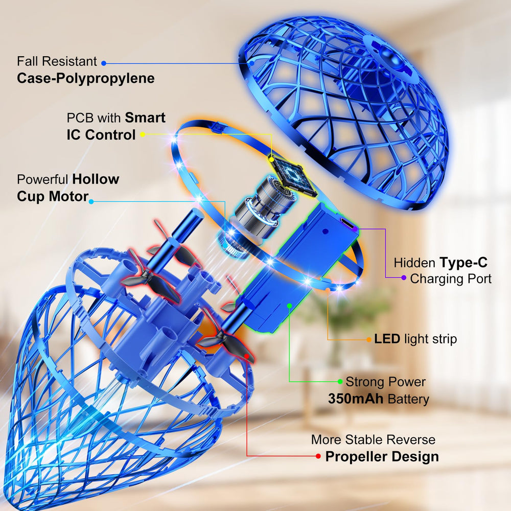 Dusfan compact 4.7-inch diameter drone fits desks and shelves.