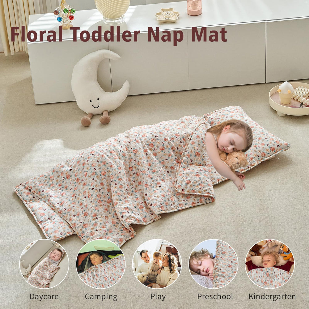 DuShow nap mat name card visible for quick kid identification at daycare.