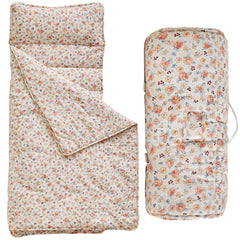 DuShow toddler nap mat rolled up with fasteners for easy transport in daycare.