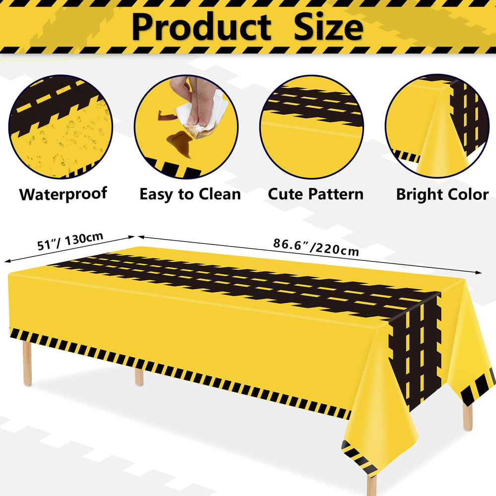 Dvaorc dump-truck tablecloth design fits boys' birthday party setup.