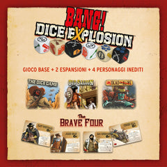 Bang Dice Explosion age 8+ label supports family play.