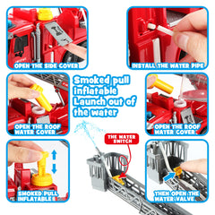 Dwi Dowellin fire truck includes water tank for realistic water play.