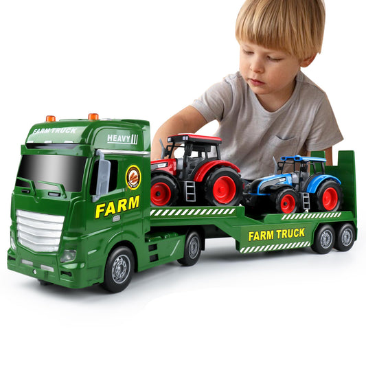 Dwi Dowellin large flatbed semi truck toy with vivid lights for imaginative play.