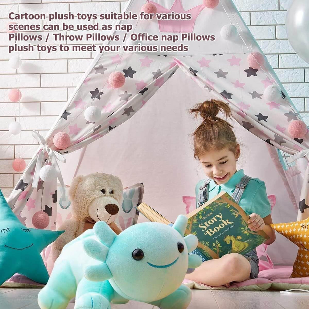 DYBFONO Axolotl Plush Toy in a cozy nap spot