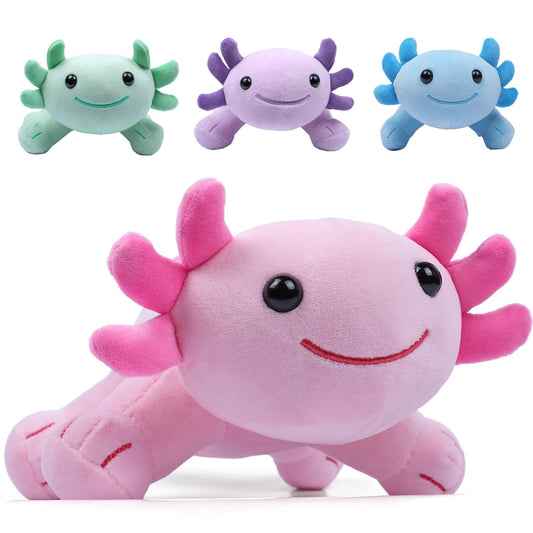 DYBFONO Axolotl plush toy pink face promotes cozy snuggles and cheerful vibes.