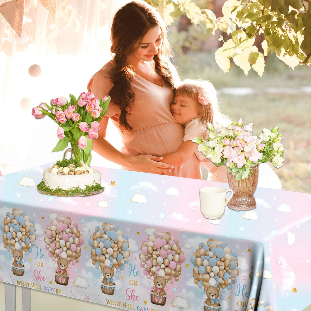 Dydamud bear-themed tablecloth setup shown for bear party decor.