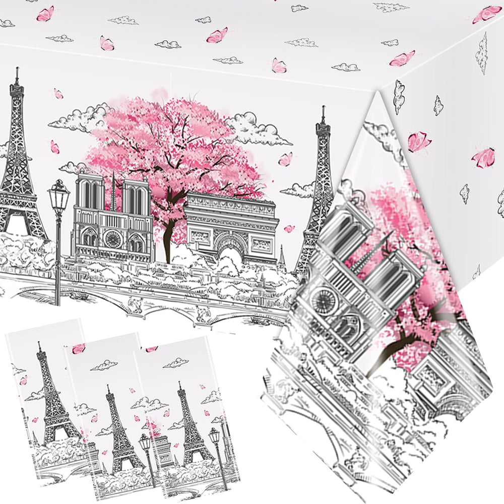 Dydamud Paris tablecloth 3pc set, waterproof and disposable for easy cleanup.