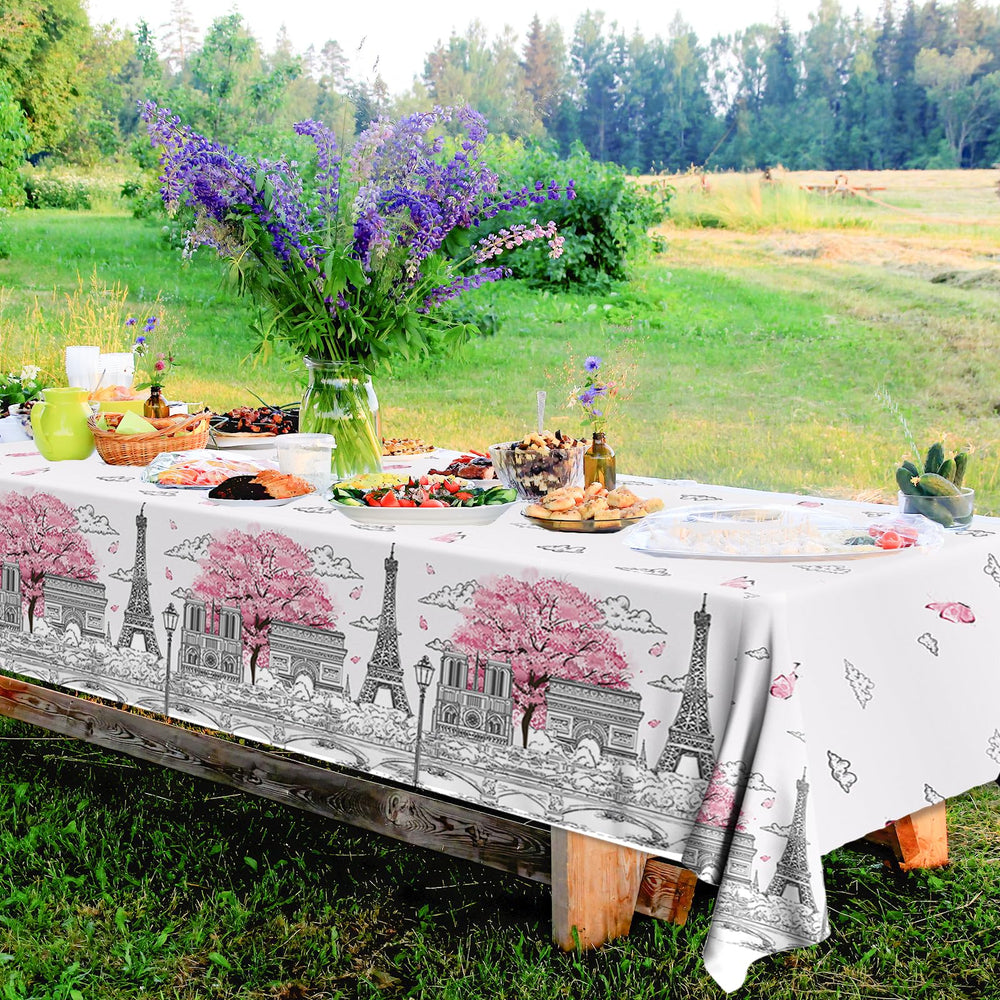 Dydamud plastic tablecloth Eiffel pattern, perfect for baby showers and weddings.