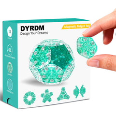 DYRDM Magnetic Fidget Sphere 12-piece set, green, stacked shapes for creative play.