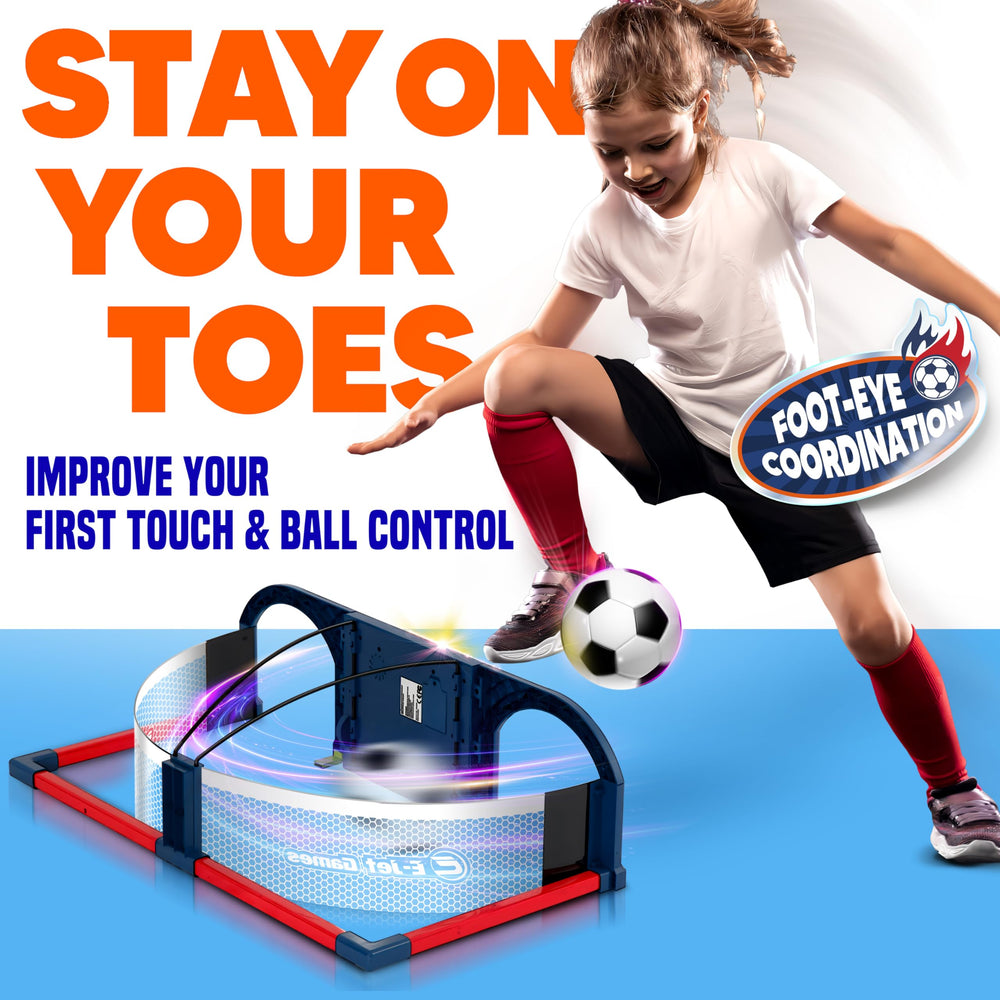 Foam soccer ball included for safe soft-touch drills with the trainer.