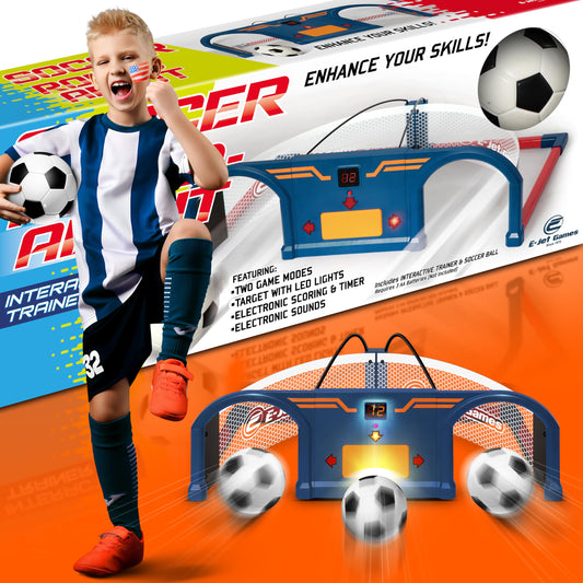 E E-JET GAMES Soccer Trainer interactive set for indoor practice and skill building.