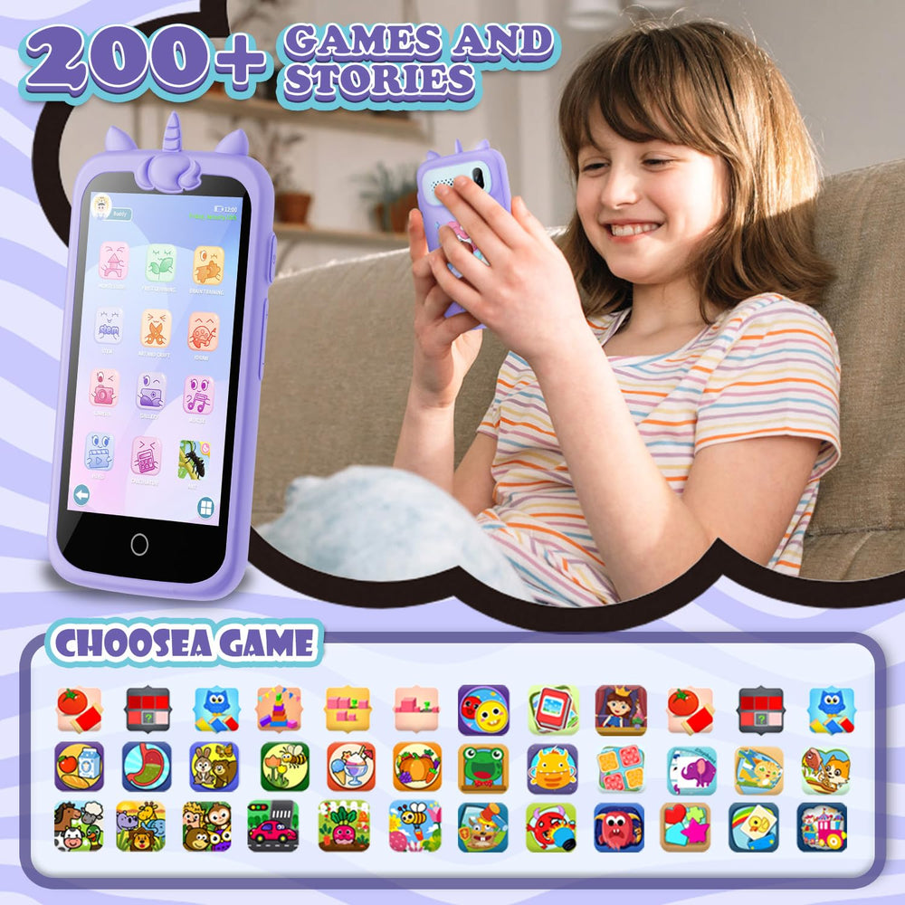 E teacher Kids Toys Phone side view with durable silicone shell for drop protection.