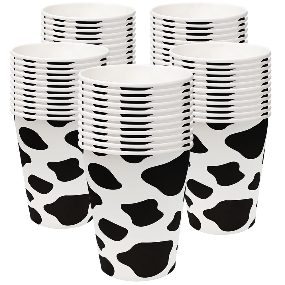 EaciTown cow print paper cups in a 50-pack for party beverage service.