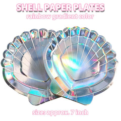 EaciTown iridescent shell plates brighten mermaid themed celebrations with rainbow sheen