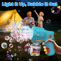 EagleStone bubble guns in action blowing bubbles across a sunlit yard.