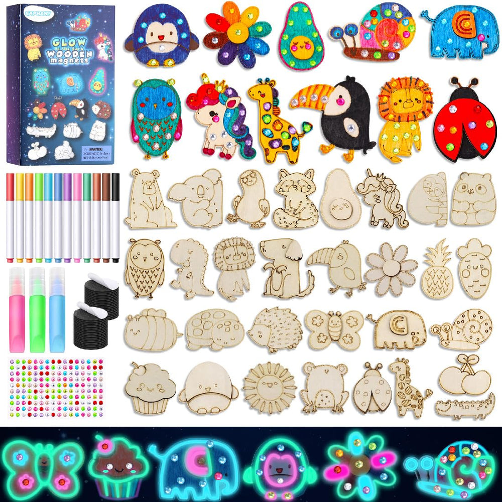 EAPHANT glow-in-the-dark wooden magnets kit ready for creative painting sessions