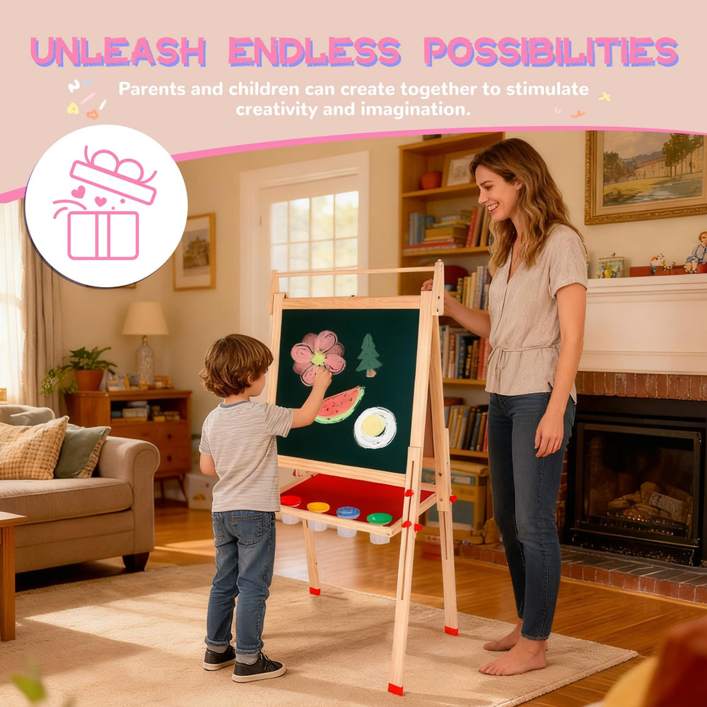 EAQ Easel height-adjustment suits kids as they grow.