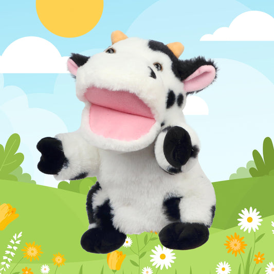 Easfan cow hand puppet with movable mouth for engaging bedtime storytelling and imaginative play