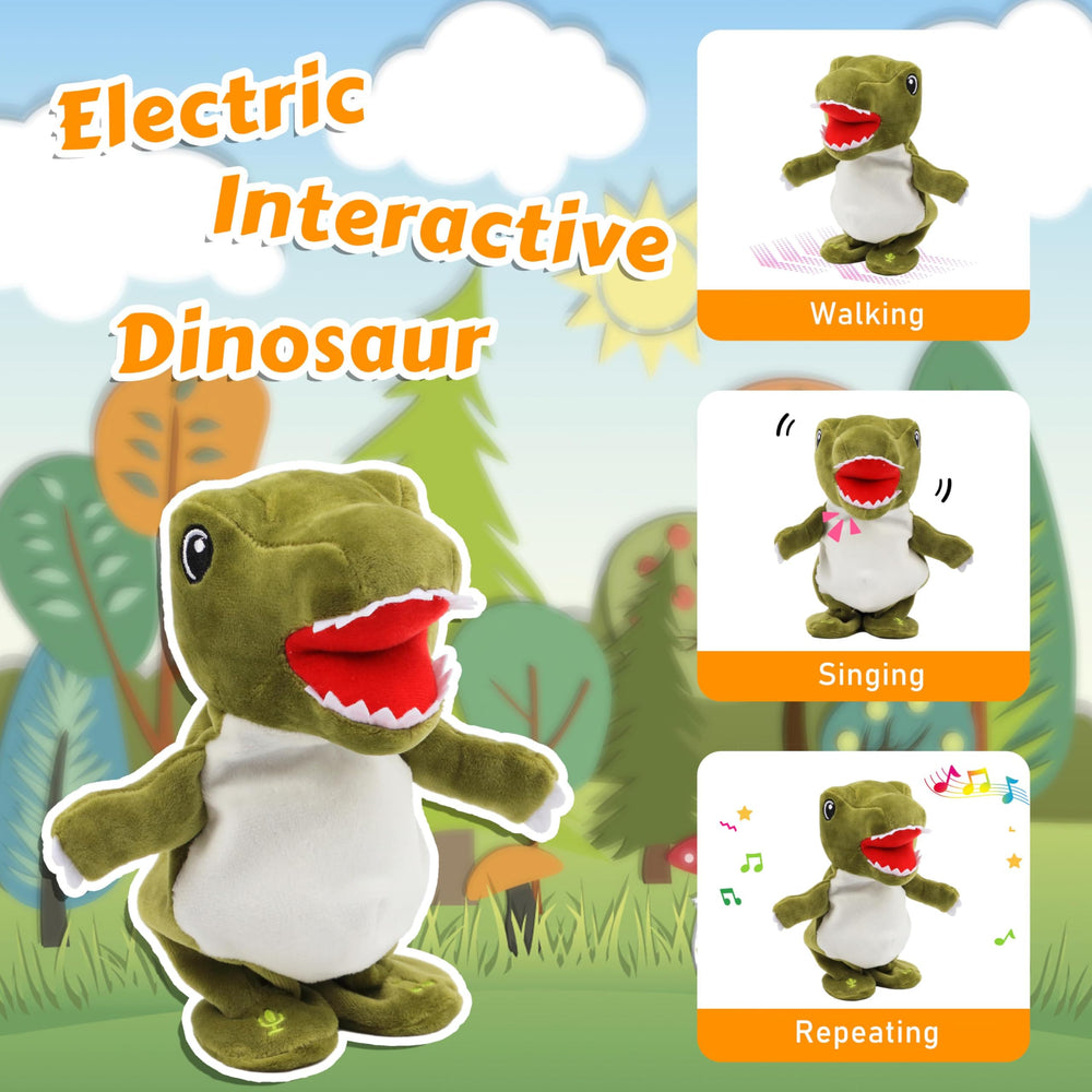 Easfan dinosaur plush walks forward with cheerful movement during playtime.