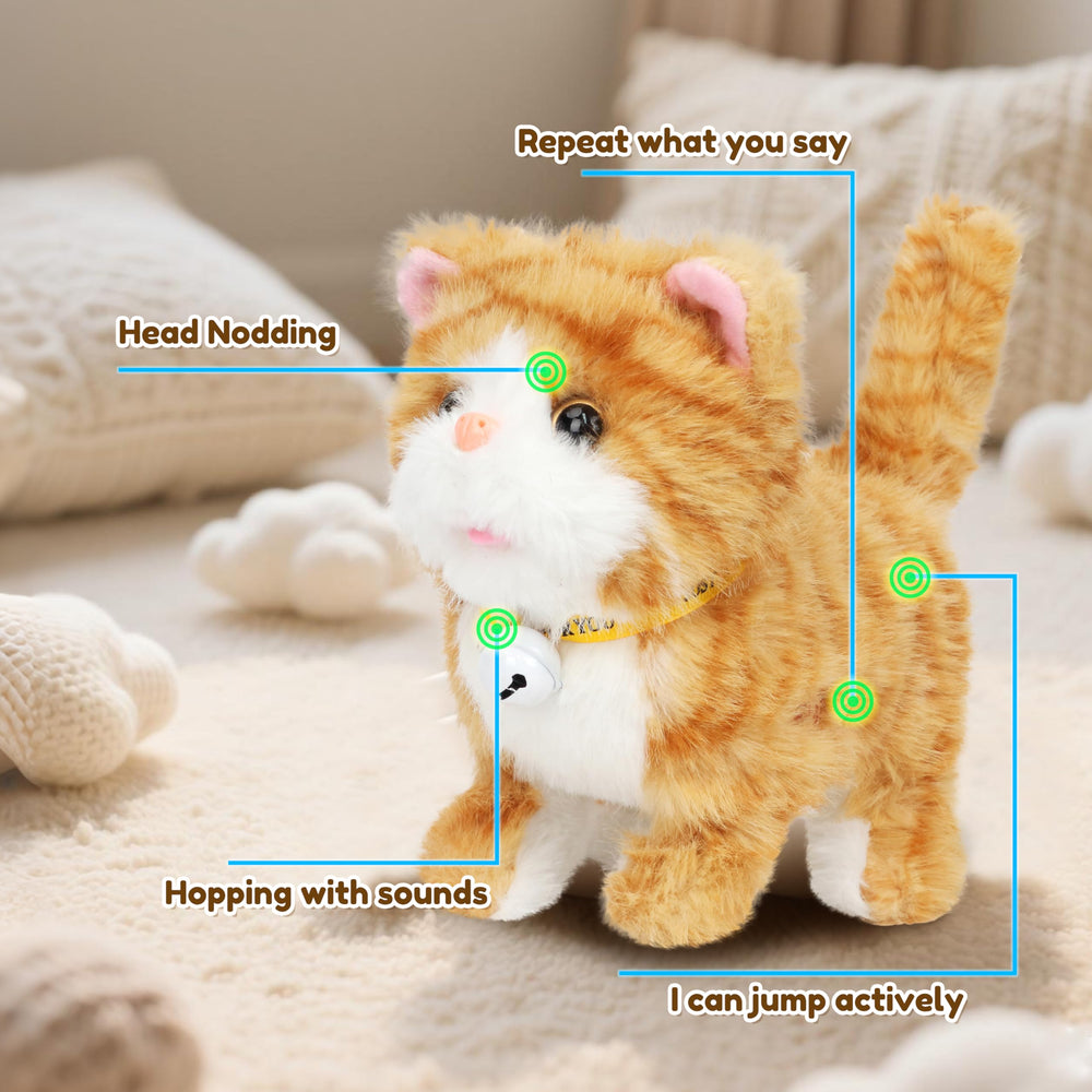 Easfan Walking Plush Kitty side view demonstrates motion and moving tail during walks.