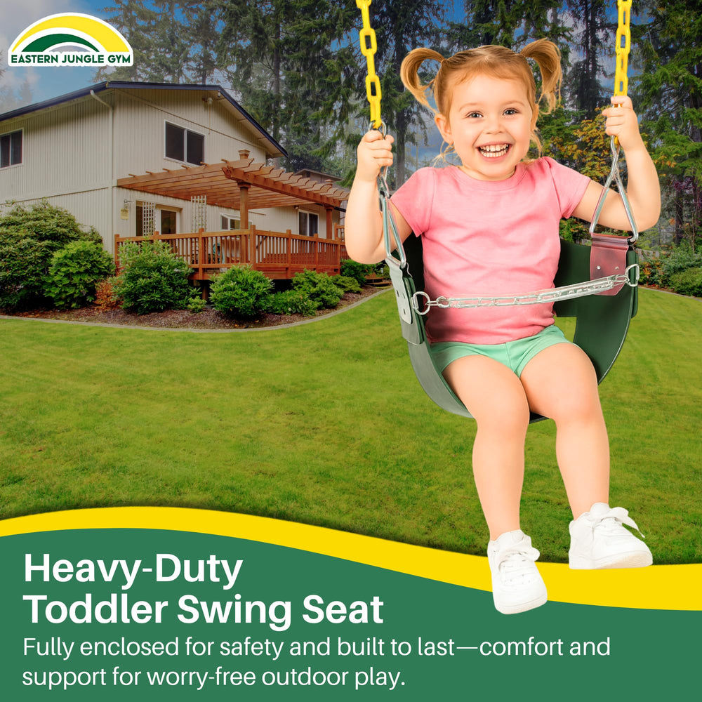 Eastern Jungle Gym plastisol-coated chain ends offer pinch-free handling for little fingers.