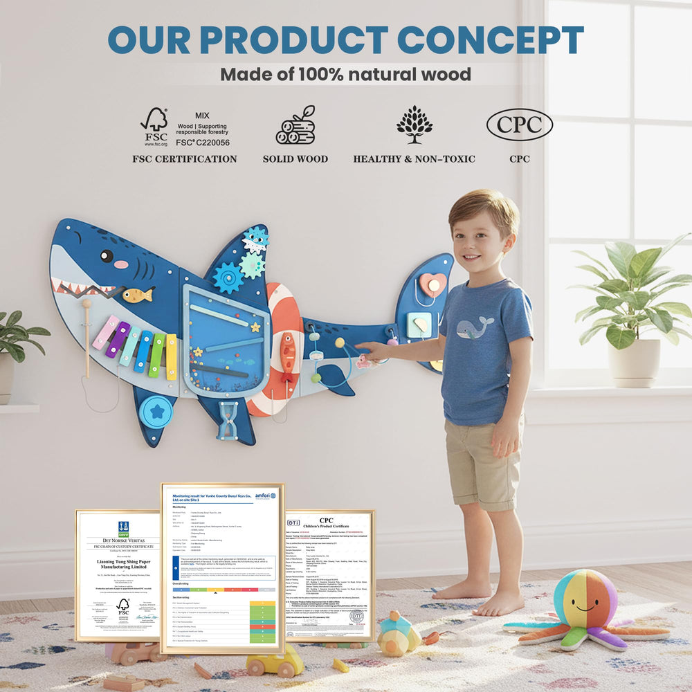 Easyego sustainable materials shark board uses eco-friendly wood for safe play.