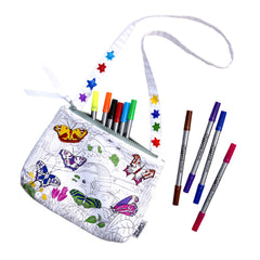 eatsleepdoodle butterfly crossbody bag colorable design, ideal for kid-friendly travel art