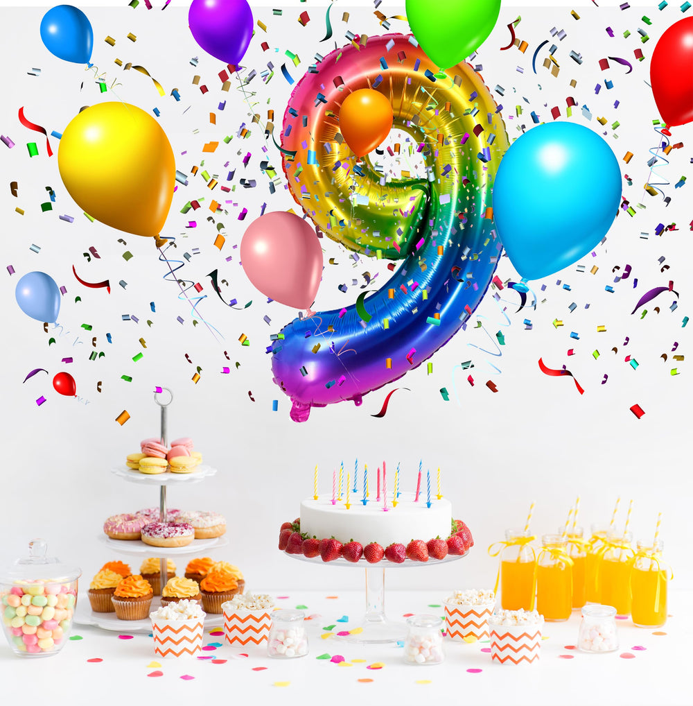 EBAIJQUO Rainbow9 self-sealing 40-inch balloon for quick party decoration.