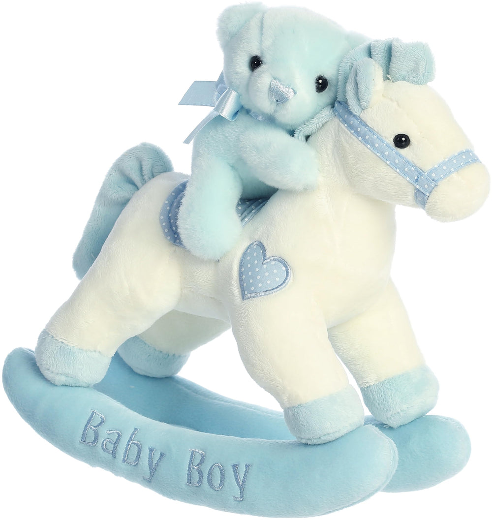 ebba Aurora Melodious Musicals blue rocking horse side view for soothing playtime.