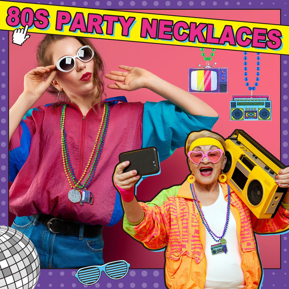 Ecally 80s neon beaded necklaces worn look for vibrant styling.