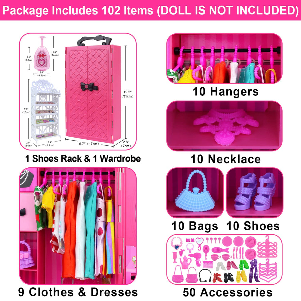 Ecore Fun doll clothes suitcase, travel-ready storage for outfits and accessories.