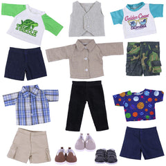 Ecore Fun plaid shirt suit for 18-inch boy dolls enhances styling and playtime realism.