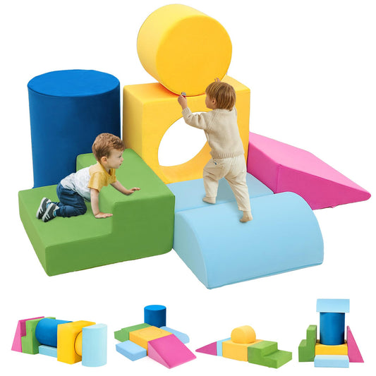 Edbuosy 7-piece toddler climbing blocks set, versatile play structure for indoor exploration.