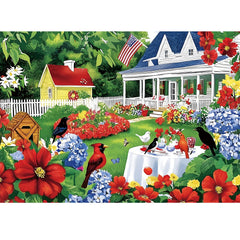 Edsjegn 1000 piece garden tea party puzzle with vibrant colors for family bonding