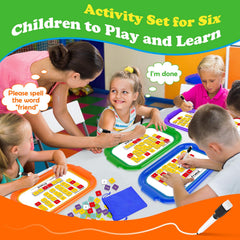 Six magnetic boards and trays organize letters for group or independent phonics activities