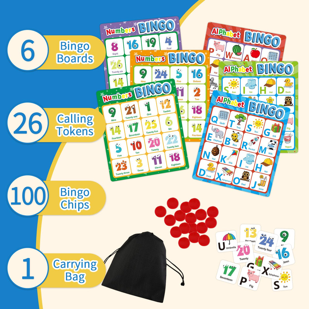 Edumix Alphabet Bingo Card back with numbers promotes basic math familiarity.