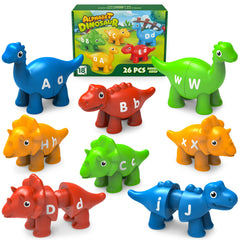 Edumoteso dinosaur alphabet pieces for hands-on letter learning and play.