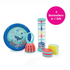 Edushape rainstick rainmaker provides textured sounds for sensory exploration during play.