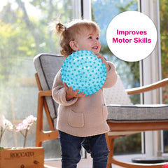 Edushape sensory ball fosters hand-eye coordination through rolling and tracking.