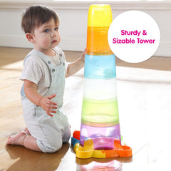 Edushape Stack & Drop Tower: toddler friendly cups enhance fine motor development.